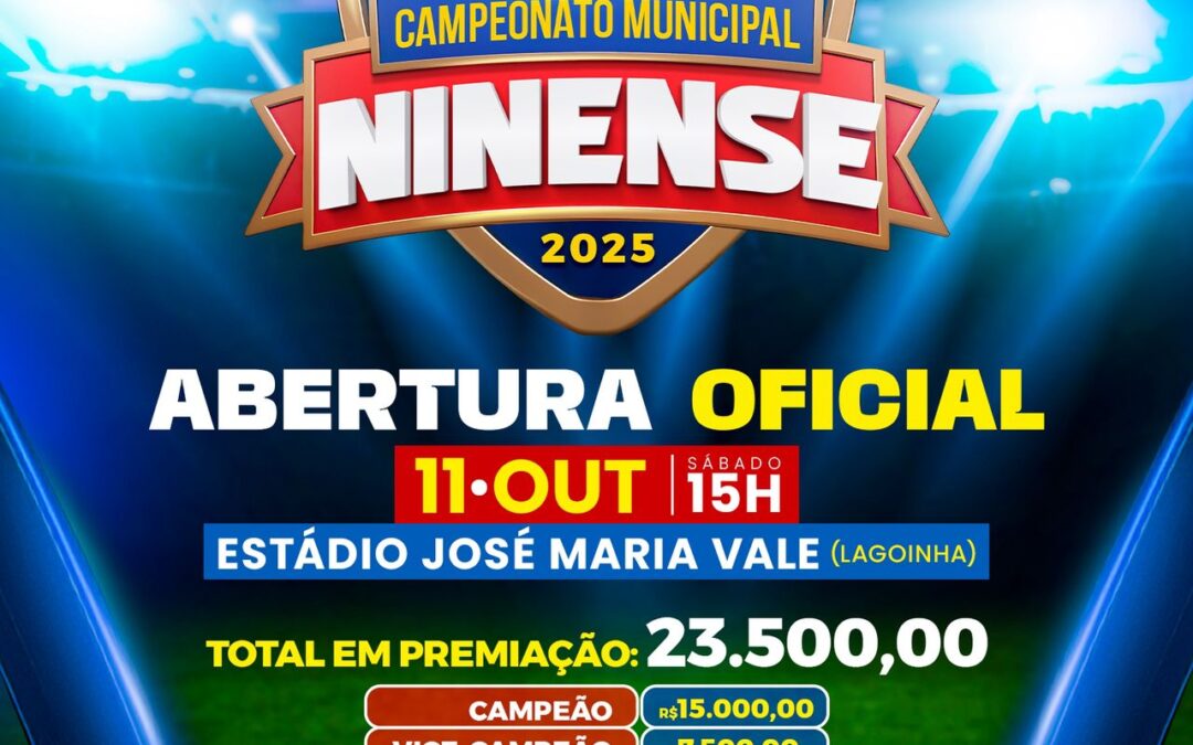 Prefeitura de Nina Rodrigues anuncia abertura do Campeonato Municipal com premiação recorde de mais de R$ 23 mil
